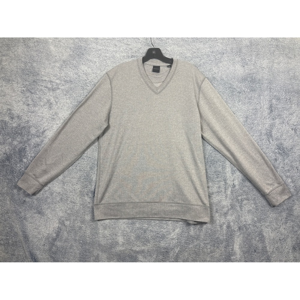 Dunning Mens Large Gray V-Neck Pullover Herringbone Performance Golf Sweater